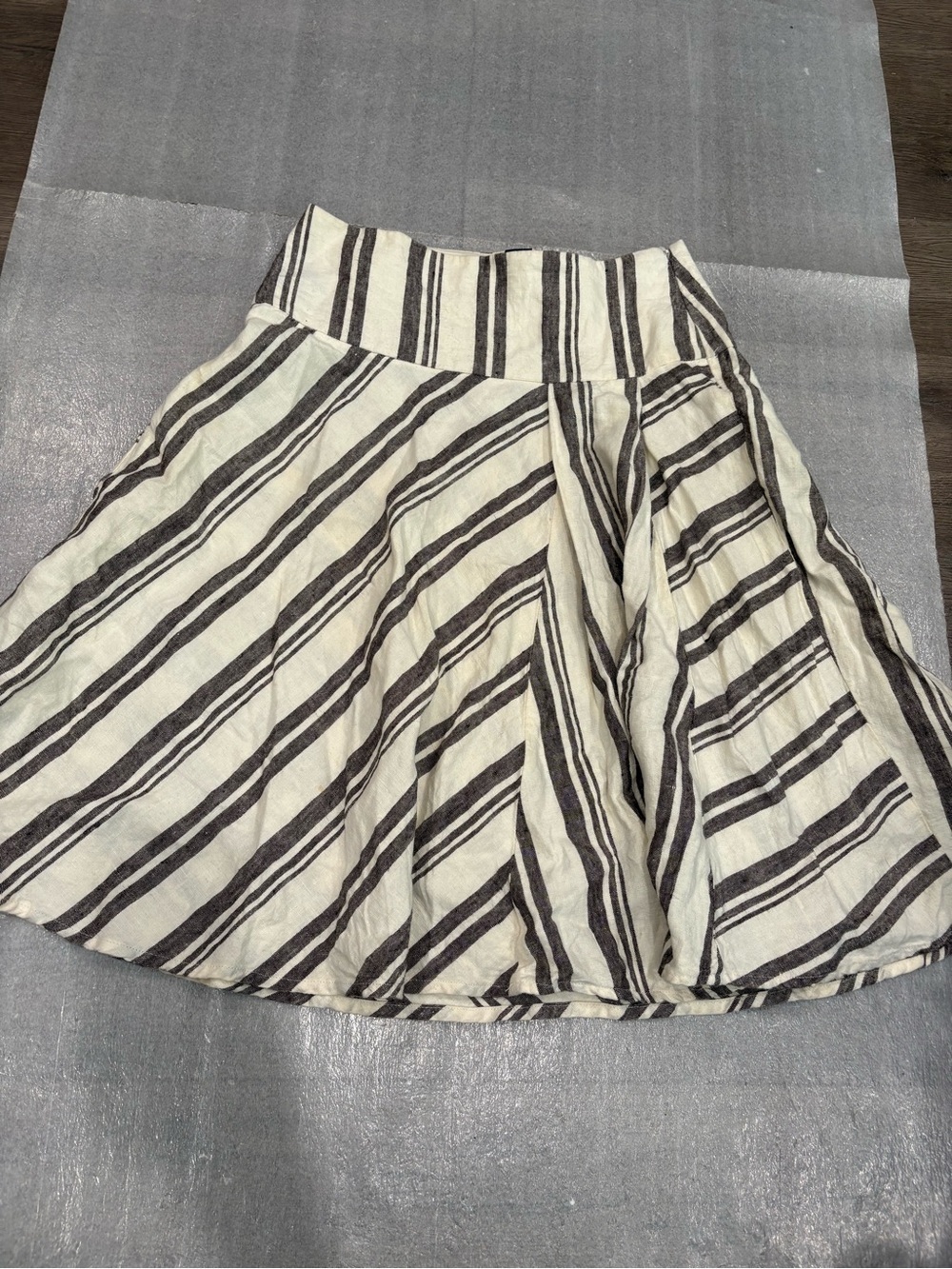 [4R]Gap Striped A-Line Linen Cotton Skirt in Cream Black